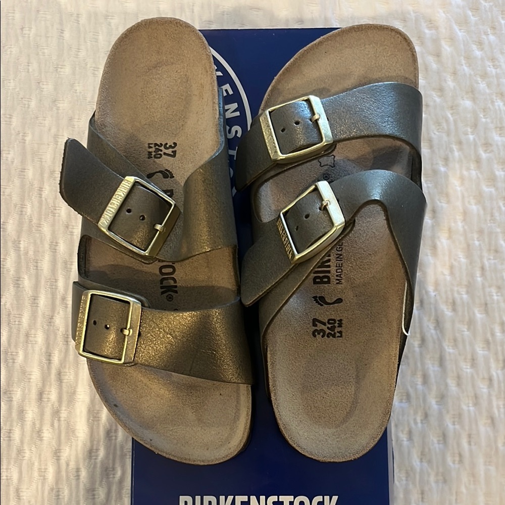 Arizona BS Birkenstock Washed Metallic Stone Gold Sandals NWT